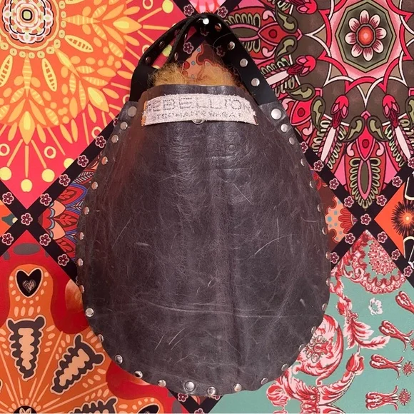 Rebellion Bags Yellow Tibetan Wool Wristlet Nail Studded Genuine Leather - Picture 2 of 4